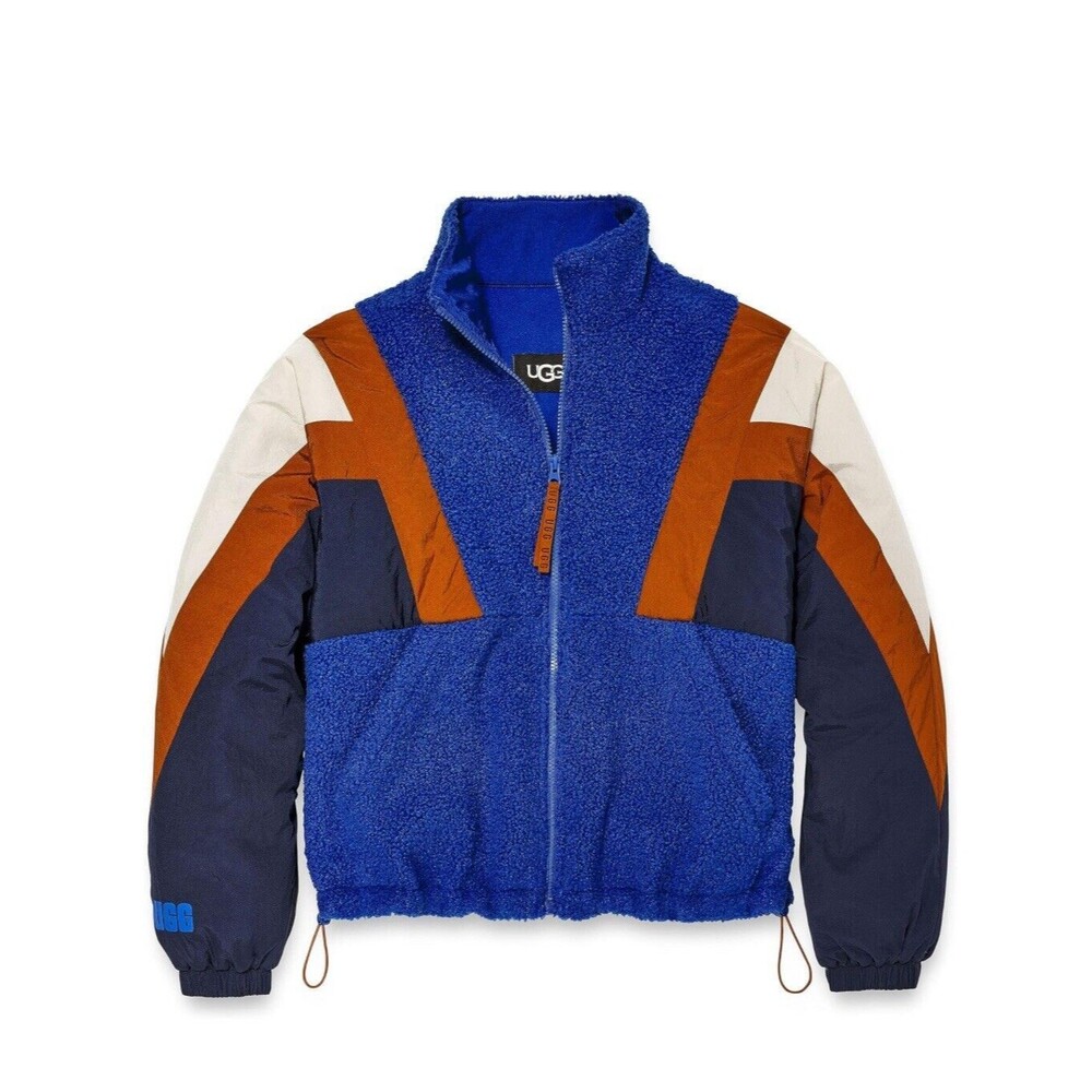 UGG Women's Kieren Uggfluff Nylon Colorblock  Blue Jacket Coat Bomber X-Large